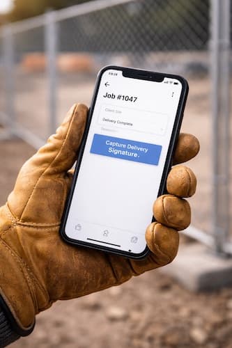 Field worker using the mobile app to capture a delivery signature
